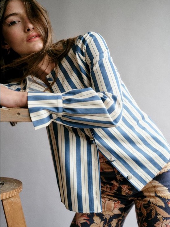 Sezane Tops - Sezane Celeste Shirt in Maggie Blue and White Striped Preppy Nautical XL